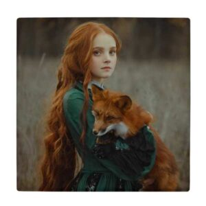 کاشی طرح نقاشی دختر و روباه